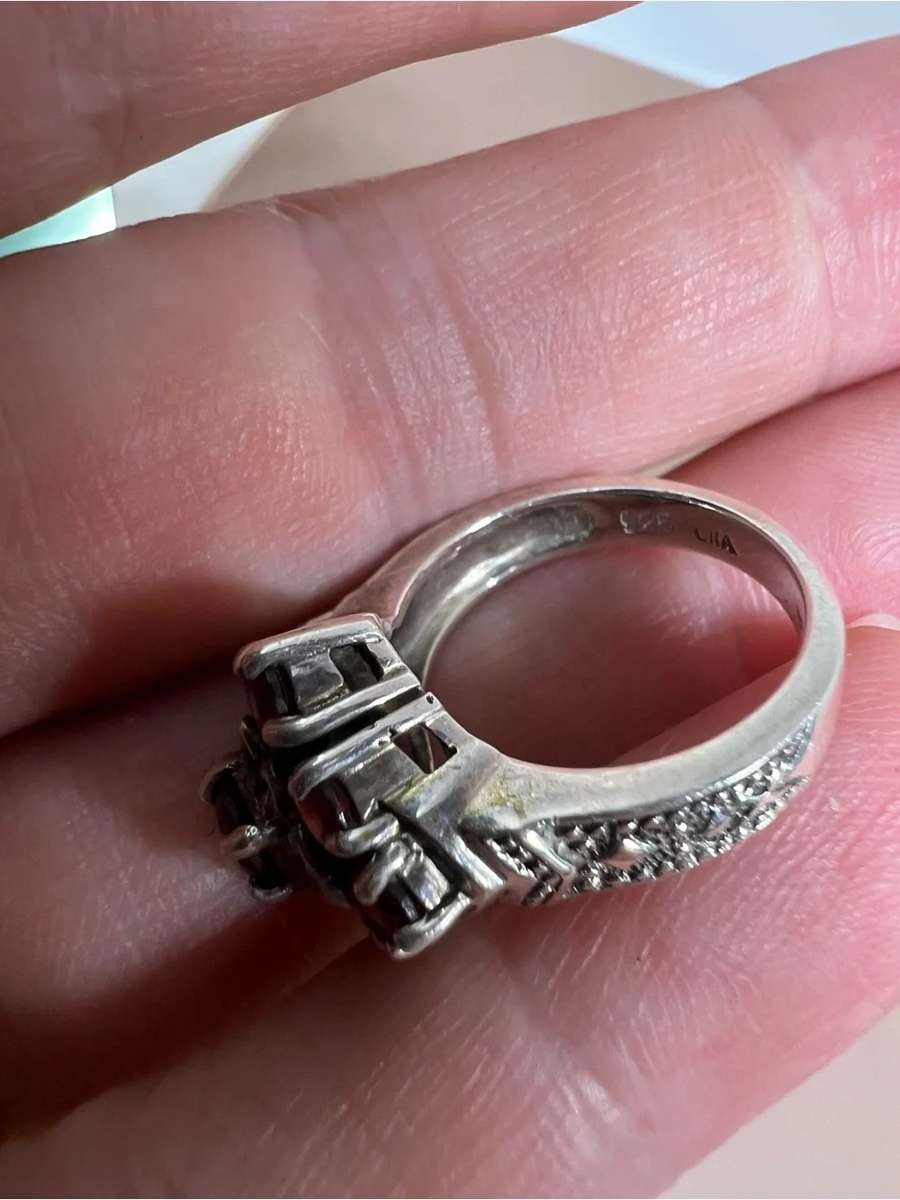 Red Garnet Cluster Sterling Silver Ring